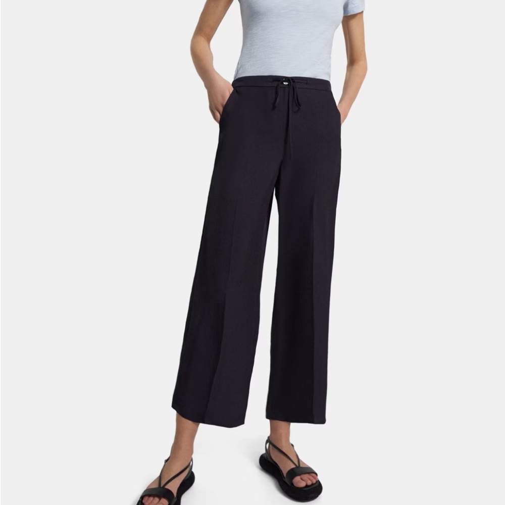 Theory Wide Crop Pant Dark Navy Blue